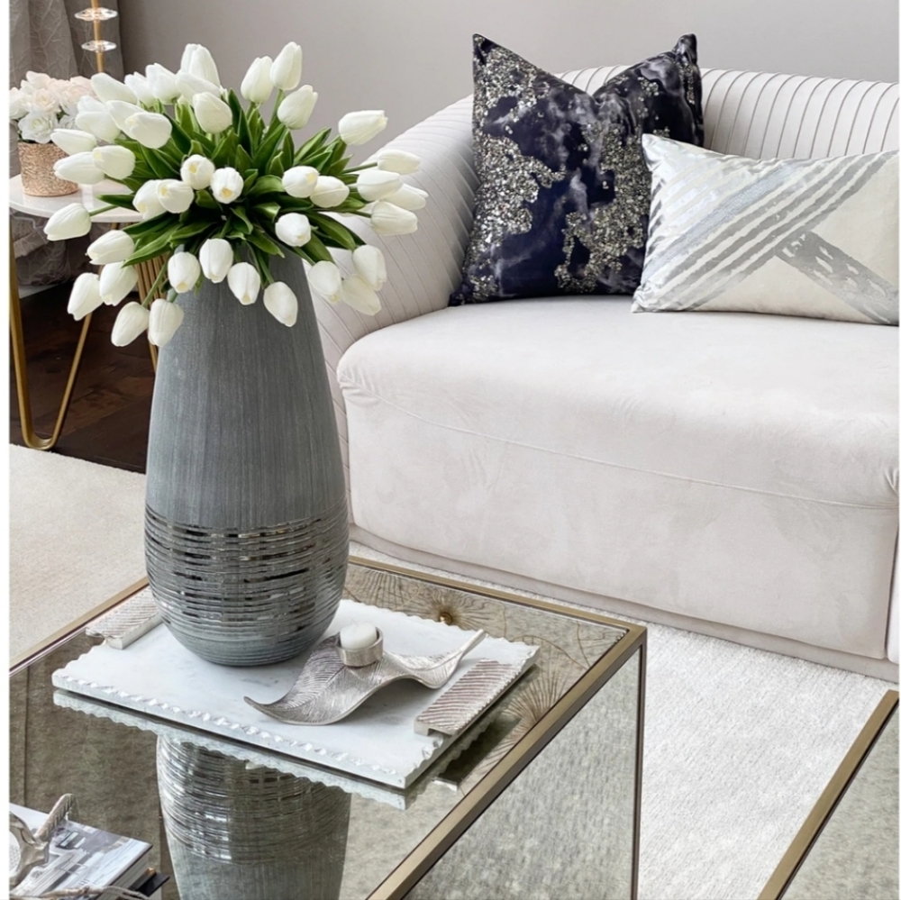 Marble Tray w/ Silver Edge and Textured Handles